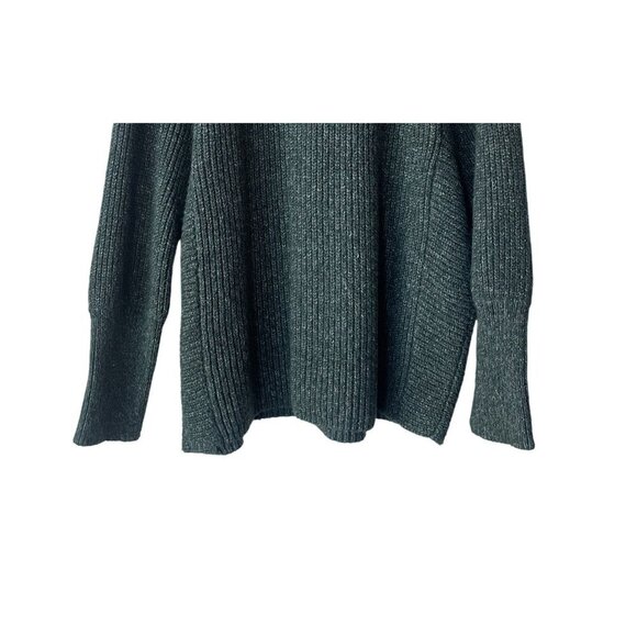 Chico's Holiday Sweater Size L Green Marled Mock-Neck Pullover Oversized Cotton - Picture 8 of 11